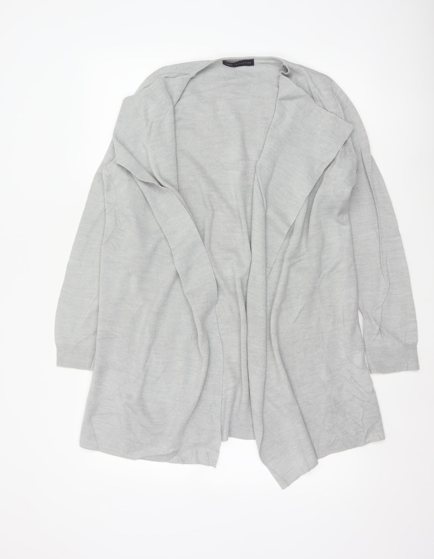 M&S Women Grey Medium Open Front Waterfall Longline Knit Cardigan