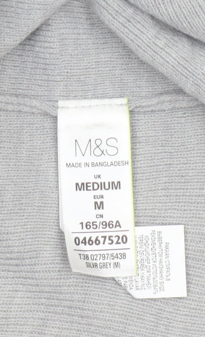 M&S Women Grey Medium Open Front Waterfall Longline Knit Cardigan