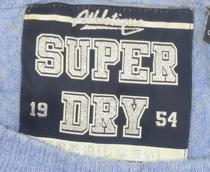 Superdry Women Blue UK 14 Cashmere Blend Crew Neck Raglan Jumper