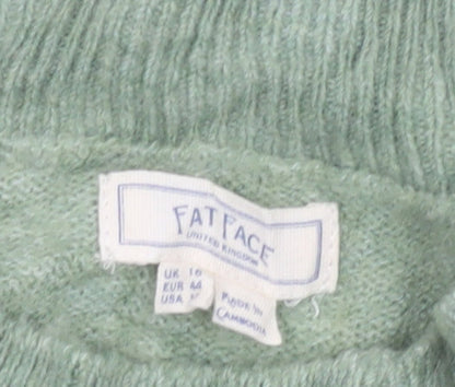 Fat Face Women Green UK 10 High Neck Knit Pullover Jumper Wool Alpaca