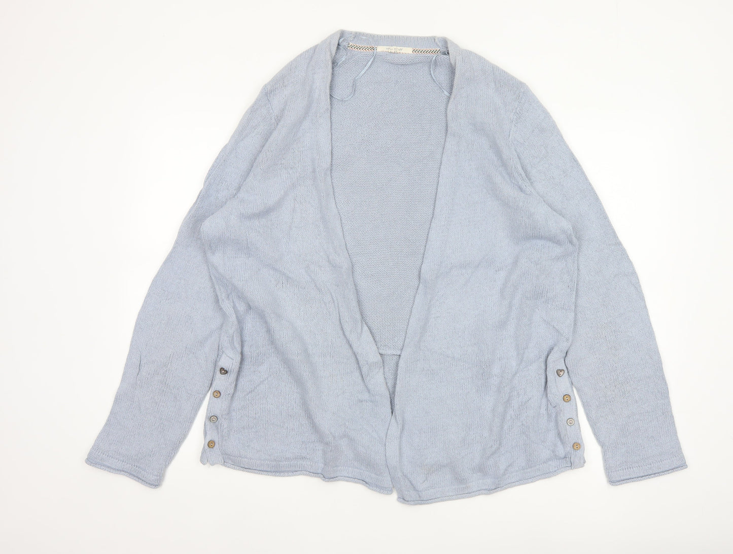 White Stuff Women Blue Size 18 Open Knit Linen Cotton Cardigan