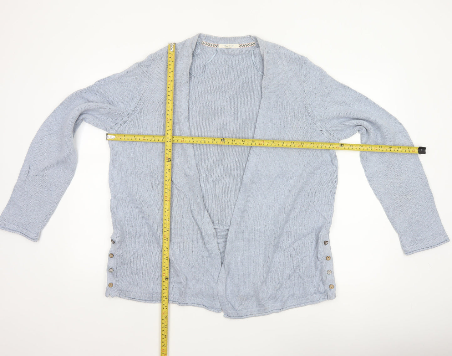 White Stuff Women Blue Size 18 Open Knit Linen Cotton Cardigan