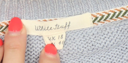 White Stuff Women Blue Size 18 Open Knit Linen Cotton Cardigan