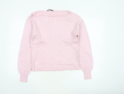 Threadbare Women's Pink UK 10 Cable-Knit Boat Neck Jumper