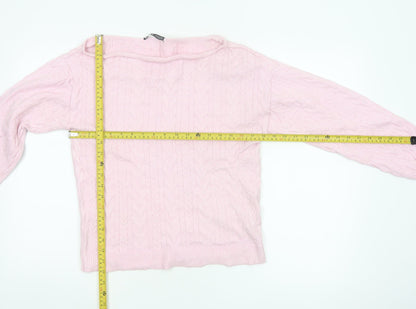 Threadbare Women's Pink UK 10 Cable-Knit Boat Neck Jumper