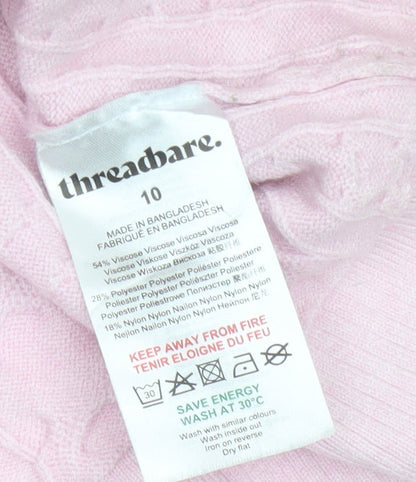 Threadbare Women's Pink UK 10 Cable-Knit Boat Neck Jumper