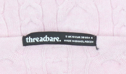 Threadbare Women's Pink UK 10 Cable-Knit Boat Neck Jumper