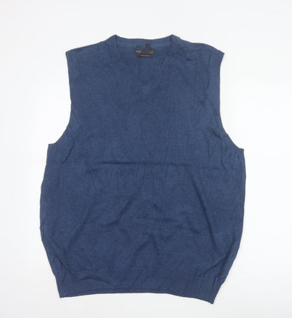 Marks and Spencer Men's Blue XL V-Neck Pure Cotton Knit Vest