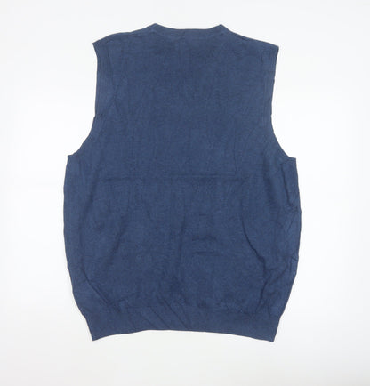 Marks and Spencer Men's Blue XL V-Neck Pure Cotton Knit Vest