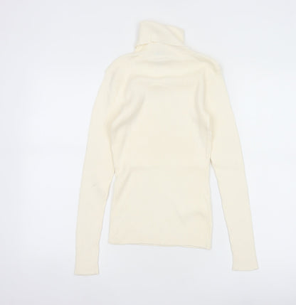 GAP Women Ivory XS Ribbed Roll Neck Slim Fit Cotton Jumper