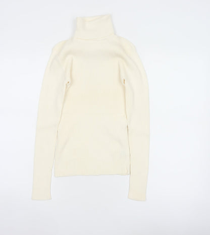 GAP Women Ivory XS Ribbed Roll Neck Slim Fit Cotton Jumper