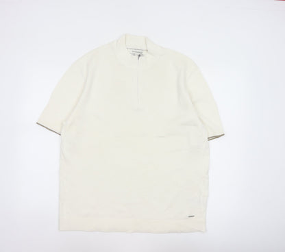 Autograph Men’s Ivory XL Pure Cotton 1/4 Zip High Neck Jumper