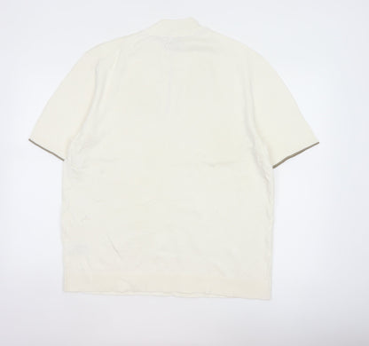 Autograph Men’s Ivory XL Pure Cotton 1/4 Zip High Neck Jumper