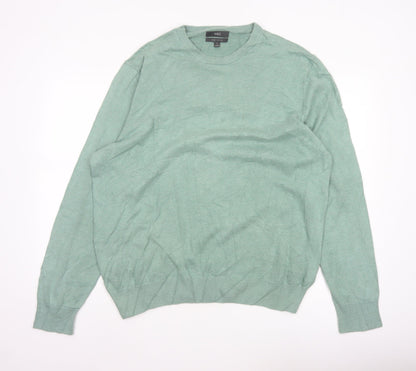 Marks and Spencer Men Green XL Pure Cotton Crew Neck Pullover Jumper