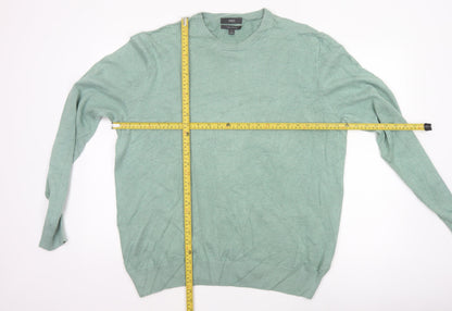 Marks and Spencer Men Green XL Pure Cotton Crew Neck Pullover Jumper