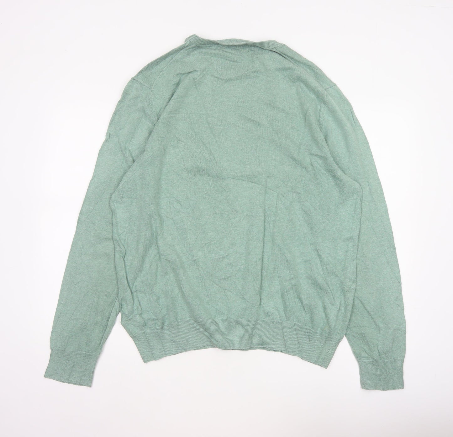 Marks and Spencer Men Green XL Pure Cotton Crew Neck Pullover Jumper