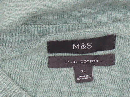 Marks and Spencer Men Green XL Pure Cotton Crew Neck Pullover Jumper