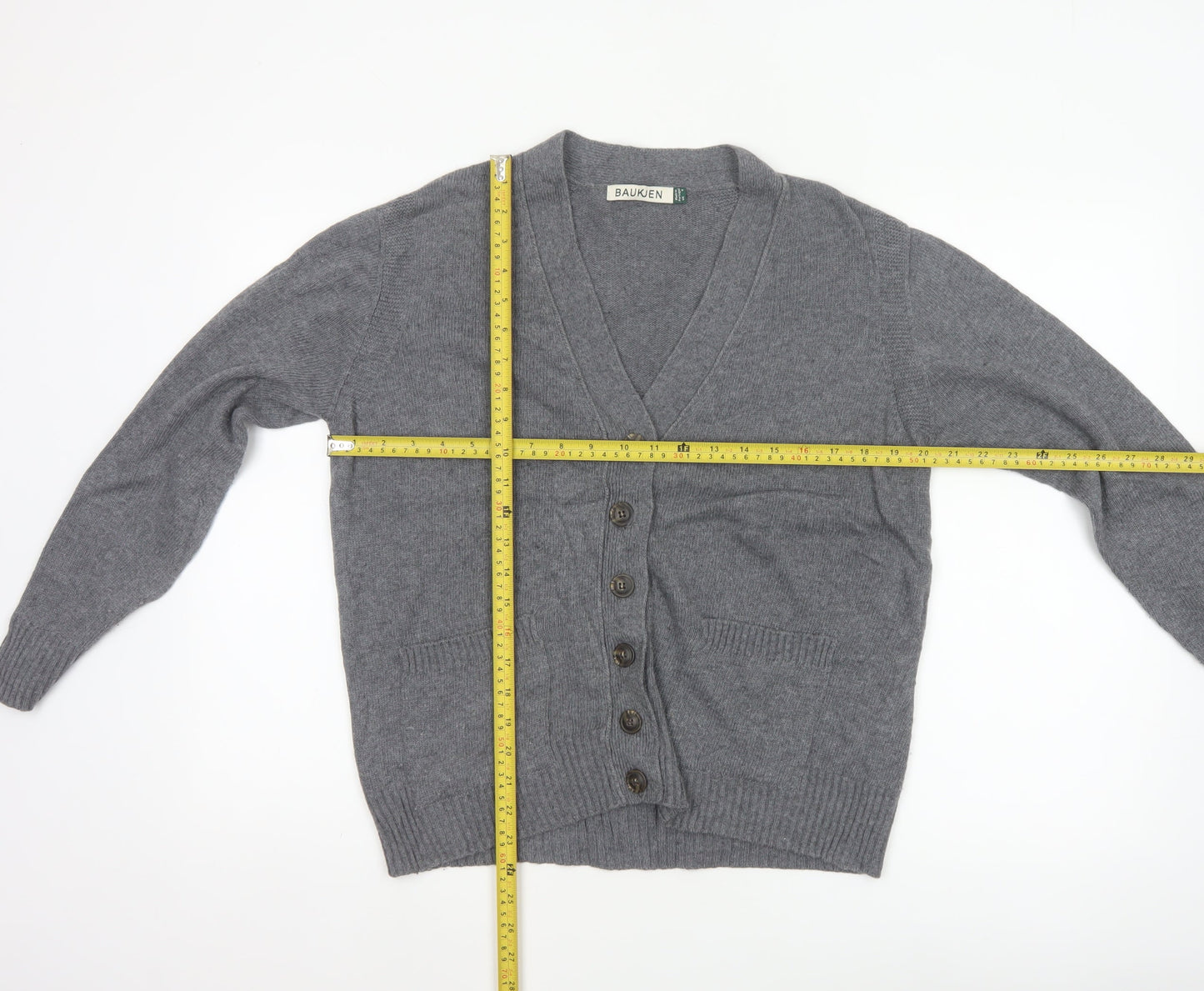 Baukjen Women Grey UK 8 V-Neck Button Cashmere Blend Cardigan