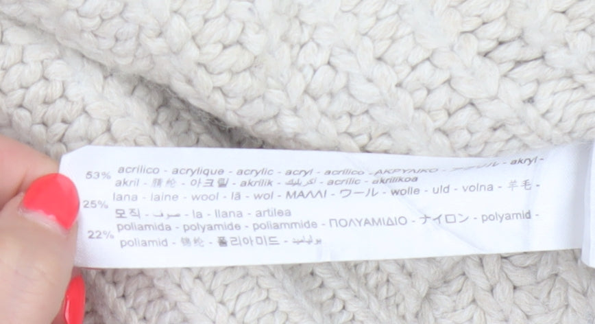 Zara Women Ivory L Chunky Cable Knit Crew Neck Raglan Jumper