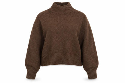 Monki Women Brown XS High Neck Knit Pullover Wool Blend Jumper