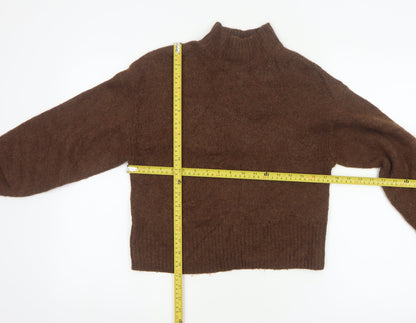Monki Women Brown XS High Neck Knit Pullover Wool Blend Jumper