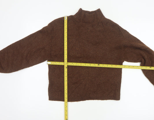 Monki Women Brown XS High Neck Knit Pullover Wool Blend Jumper