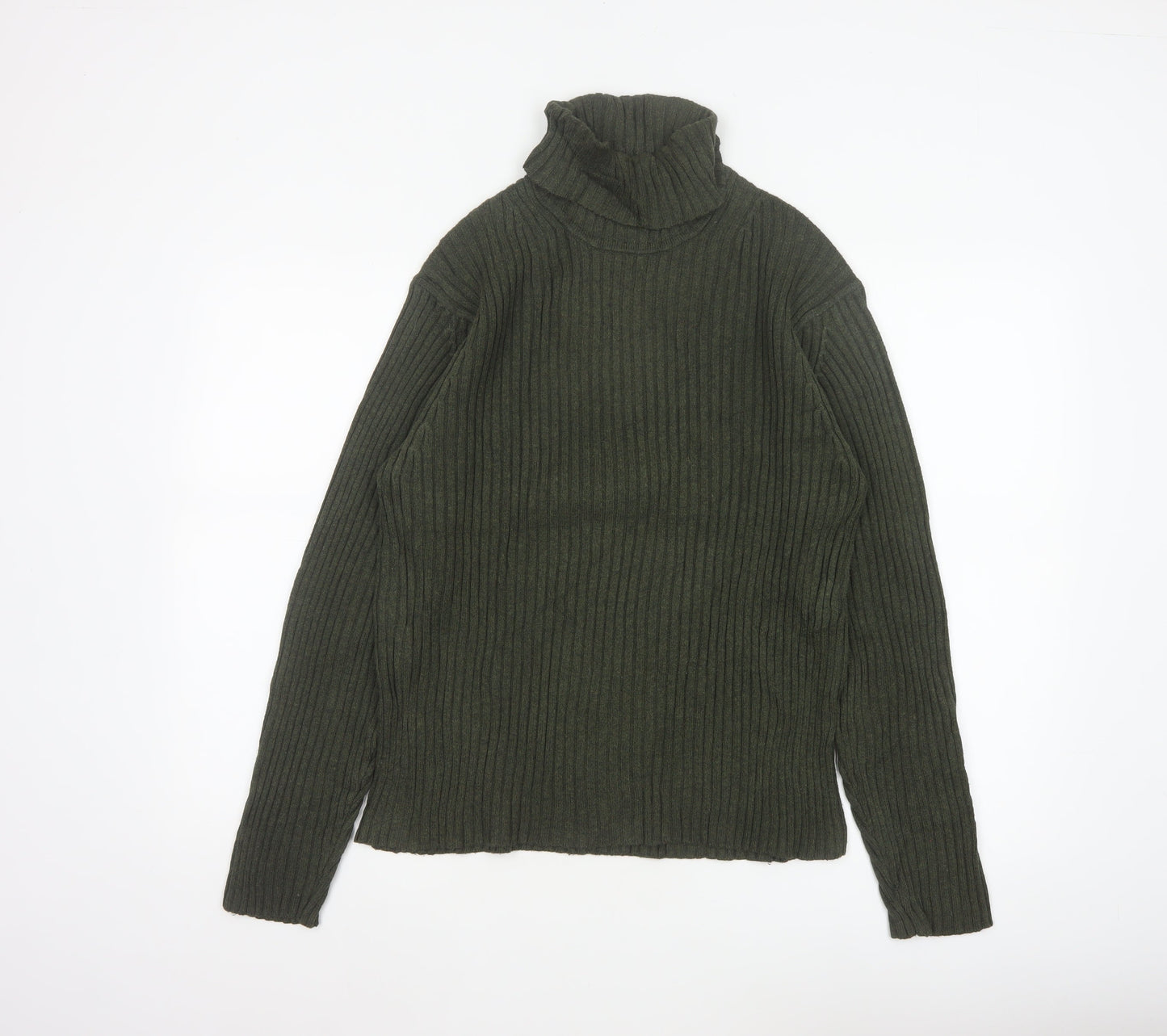 GAP Women’s Green M Ribbed Roll Neck Cotton Knit Pullover Jumper