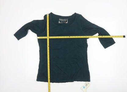 Marks and Spencer Women Green UK 14 Basic 3/4 Sleeve Jersey T-Shirt