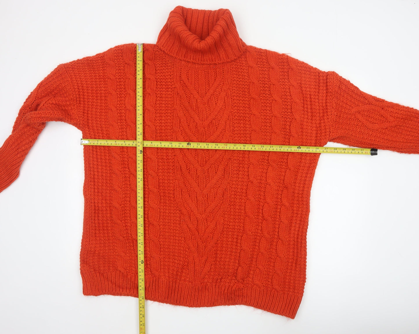 M&S Women Orange L Cable Knit Roll Neck Pullover Jumper