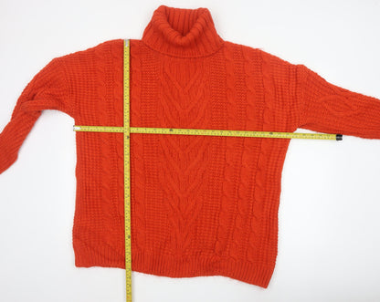 M&S Women Orange L Cable Knit Roll Neck Pullover Jumper