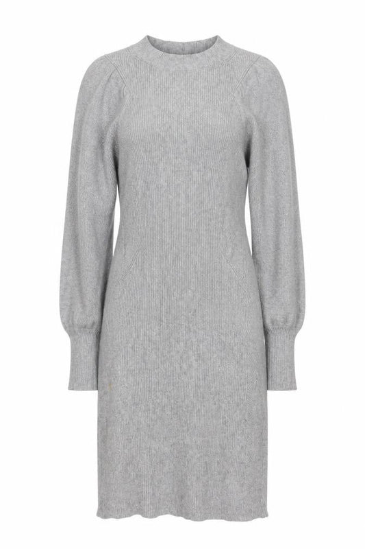 Reiss Women Grey S Long Ribbed Knit Jumper Dress Balloon Sleeves