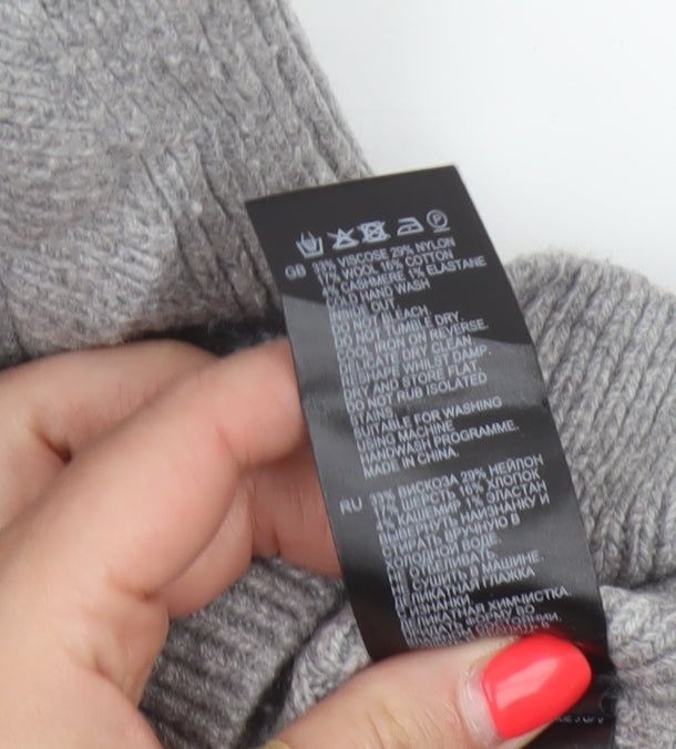 Reiss Women Grey S Long Ribbed Knit Jumper Dress Balloon Sleeves