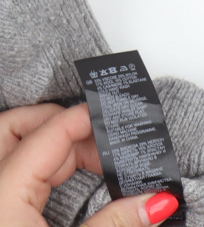 Reiss Women Grey S Long Ribbed Knit Jumper Dress Balloon Sleeves