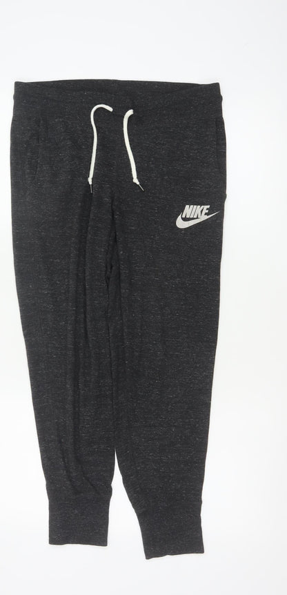 Nike Women’s Grey M Cotton Blend Logo Drawstring Cuffed Jogger Trousers