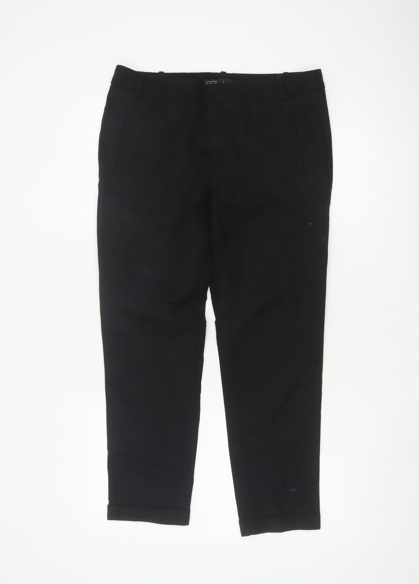 Zara Basic Women Black UK 12 Slim Tapered Smart Trousers Pockets