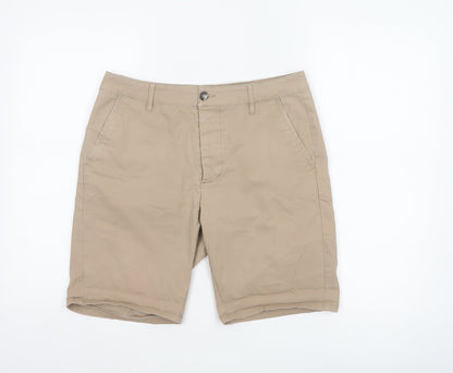 ASOS Men’s Beige W32 Cotton Stretch Chino Shorts Flat Front