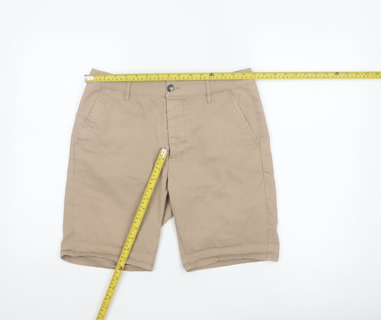 ASOS Men’s Beige W32 Cotton Stretch Chino Shorts Flat Front