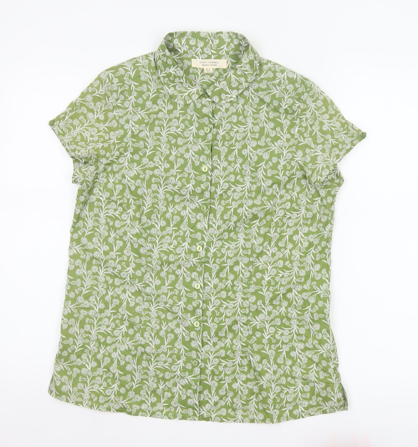 Seasalt Cornwall Women Green Floral Organic Cotton Shirt UK 12