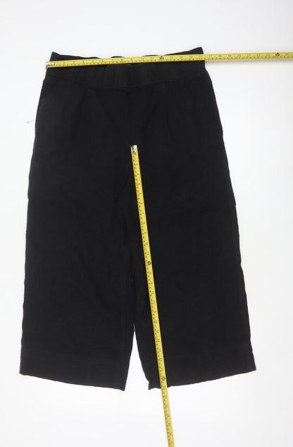 Next Women’s Black UK 16 Cropped Wide-Leg Linen Blend Trousers