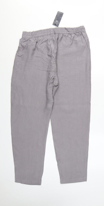 Marks and Spencer Women Grey Size 14 Tapered Tencel Rich Paperbag Trousers