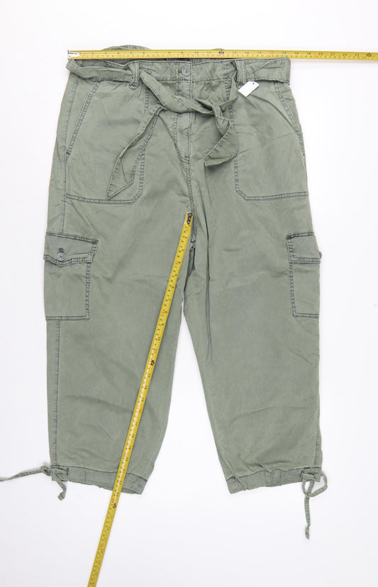 Marks & Spencer Women Green UK 18 Regular Cargo Trousers Belted
