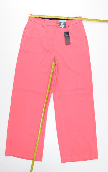 Marks and Spencer Women Pink UK 14 Long Wide-Leg Tailored Trousers