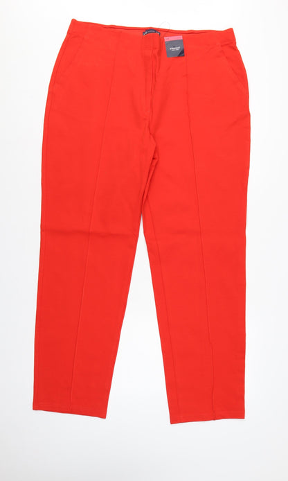 Marks and Spencer Women Red UK 18 Long High Rise Straight Trousers