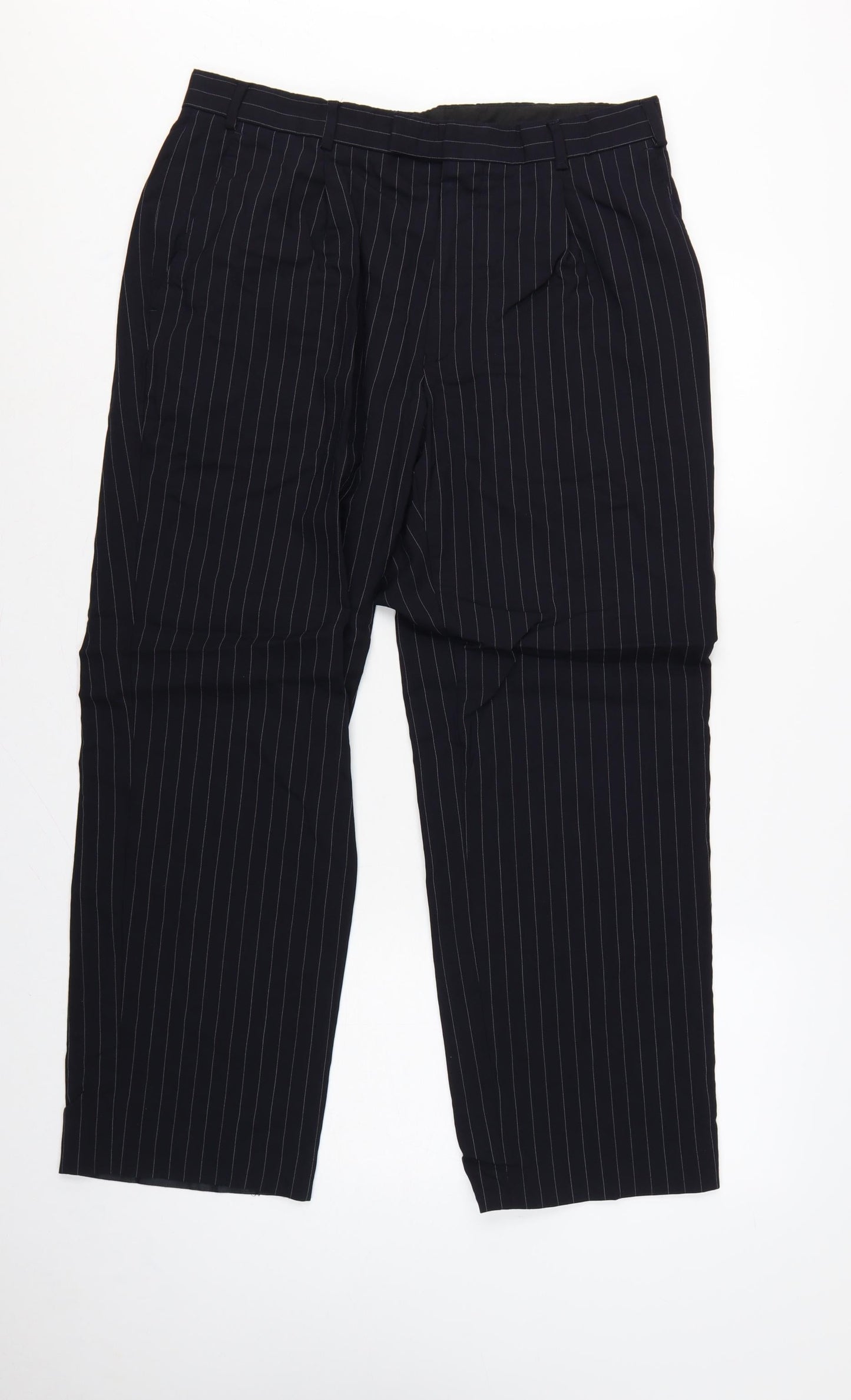 Jaeger Men's Black Pinstripe Wool Dress Trousers 36S Formal