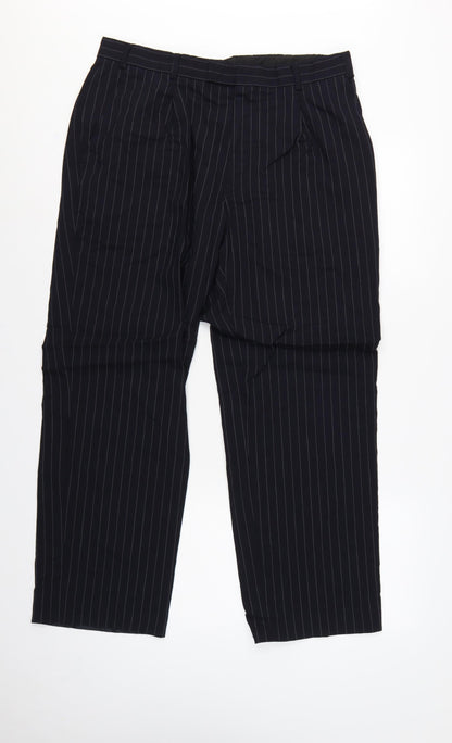 Jaeger Men's Black Pinstripe Wool Dress Trousers 36S Formal