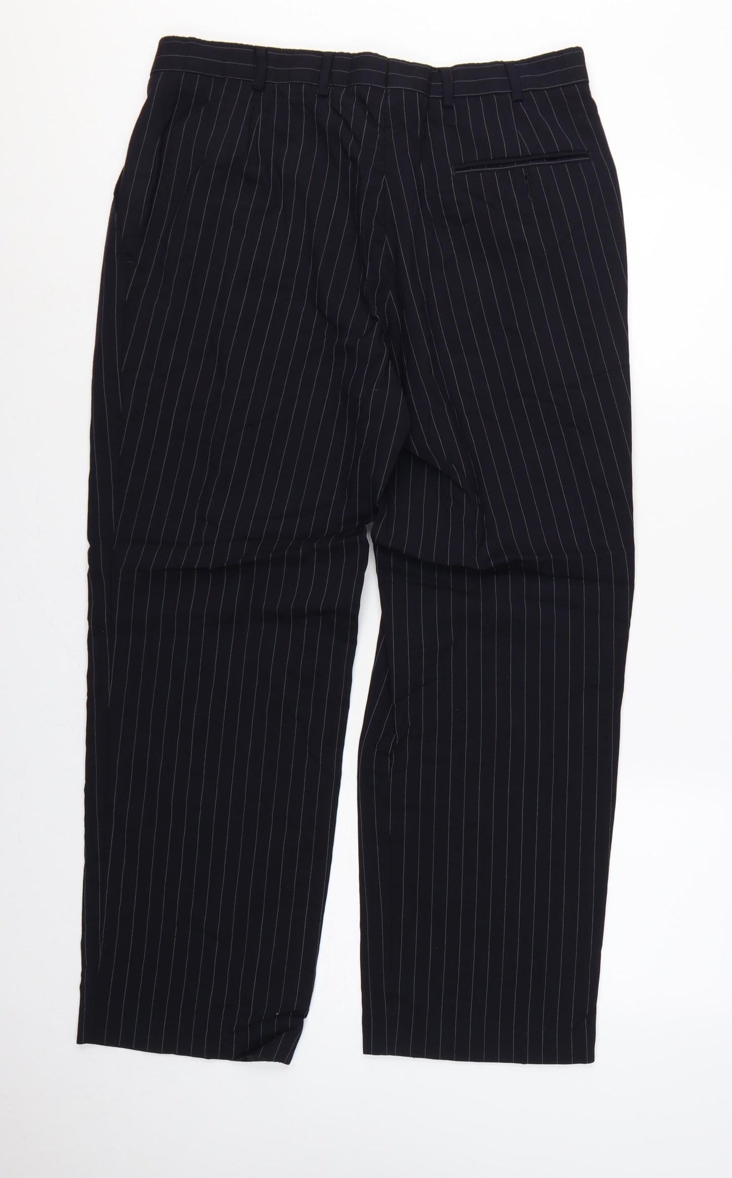 Jaeger Men's Black Pinstripe Wool Dress Trousers 36S Formal