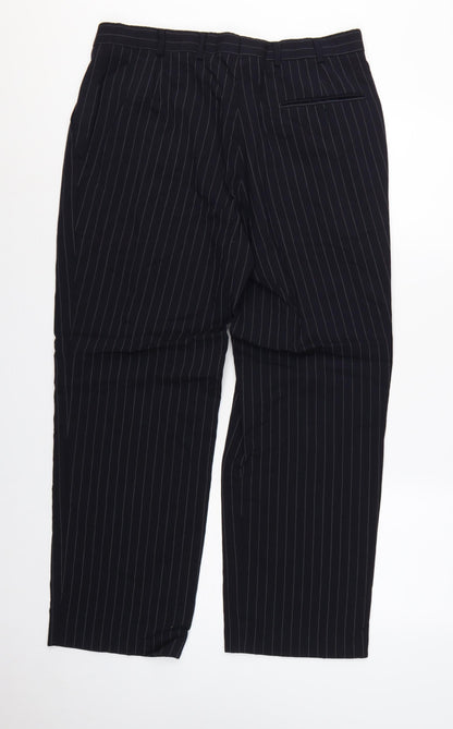Jaeger Men's Black Pinstripe Wool Dress Trousers 36S Formal