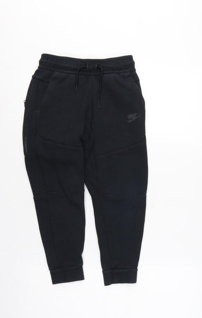 Nike Boys Black S Jogger Trousers Cotton Blend Drawstring Zip Pocket