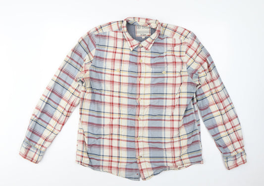 Back view of Fat Face Men’s Multicoloured Plaid Button-Down Shirt, size L, Long Sleeve