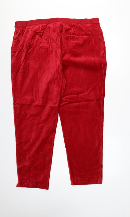 M&S Women Red Size 20 Regular Slim Ankle Grazer Cotton Trousers